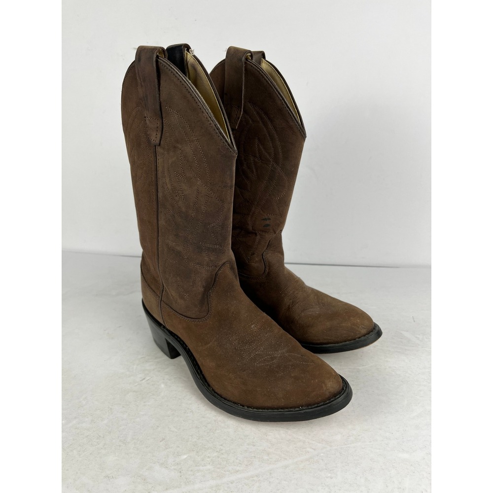 Old West Boots Womens 7.5 Brown Suede Leather Embroidered Pull On‎ Cowgirl